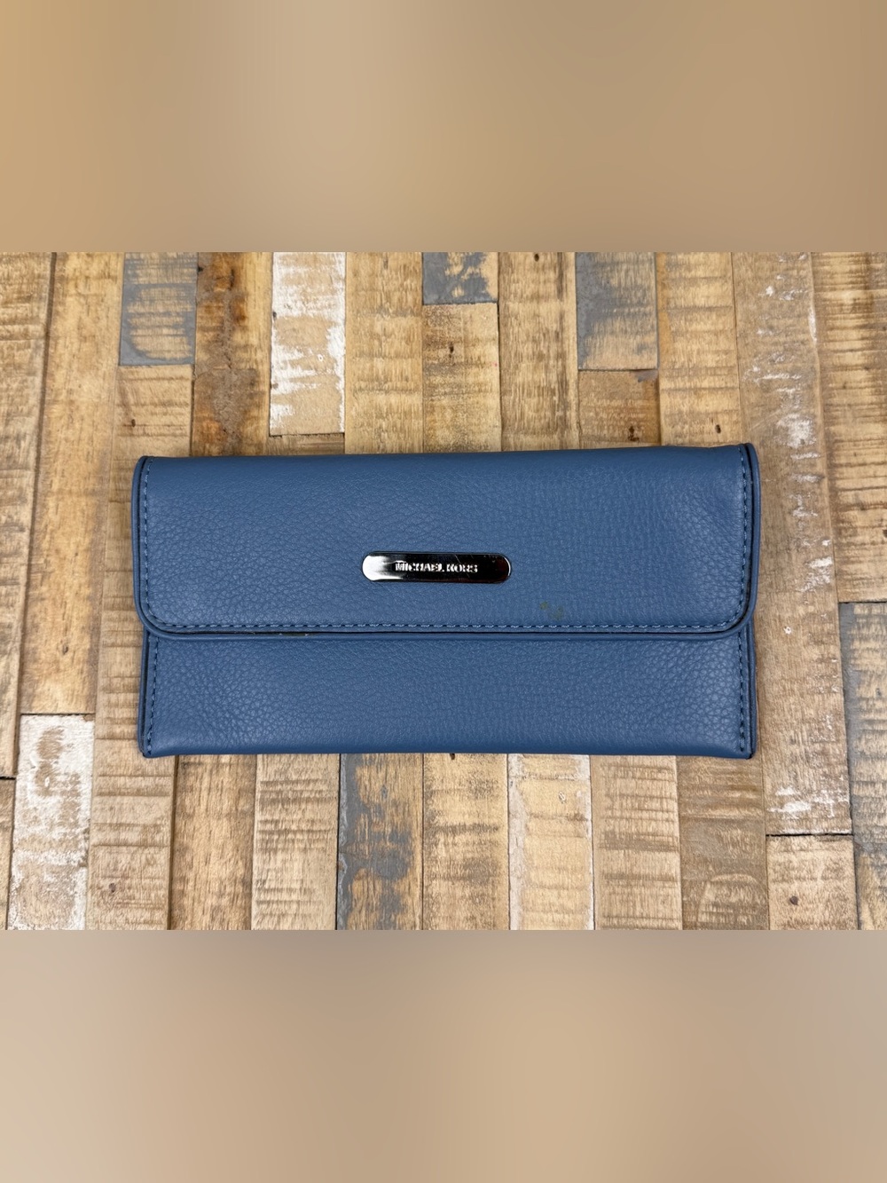Michael Kors Denim Blue Pebbled Leather Clutch Wallet